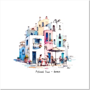 Grecian Getaway: Serene Mykonos Town Sketch | Watercolor Travel Posters and Art